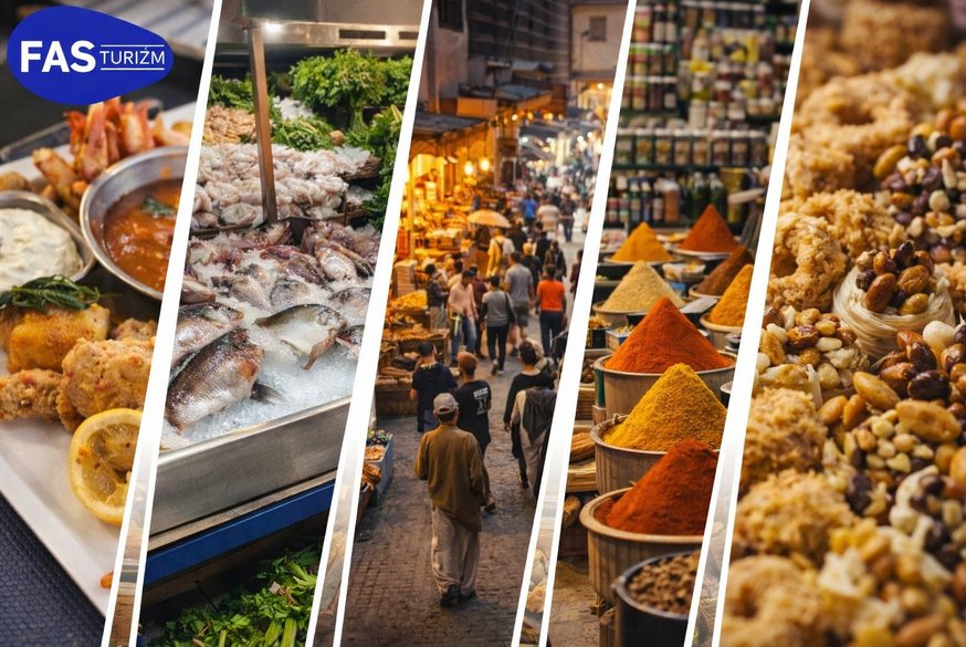 Casablanca March&eacute; Central pazarı ve Fas mutfağı &uuml;r&uuml;nleri, baharatlar, deniz &uuml;r&uuml;nleri ve yerel tatlılar &ndash; fas turu ve fas turları sırasında Kazablanka&rsquo;da keşfedilebilecek gastronomi deneyimi