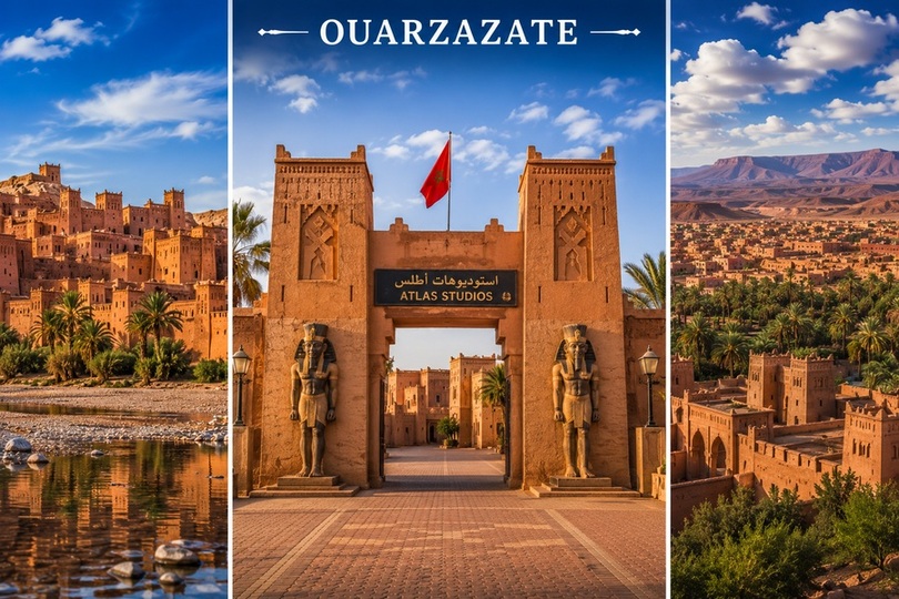 Ouarzazate Fas şehri Atlas Studios ve tarihi kasbah manzarası